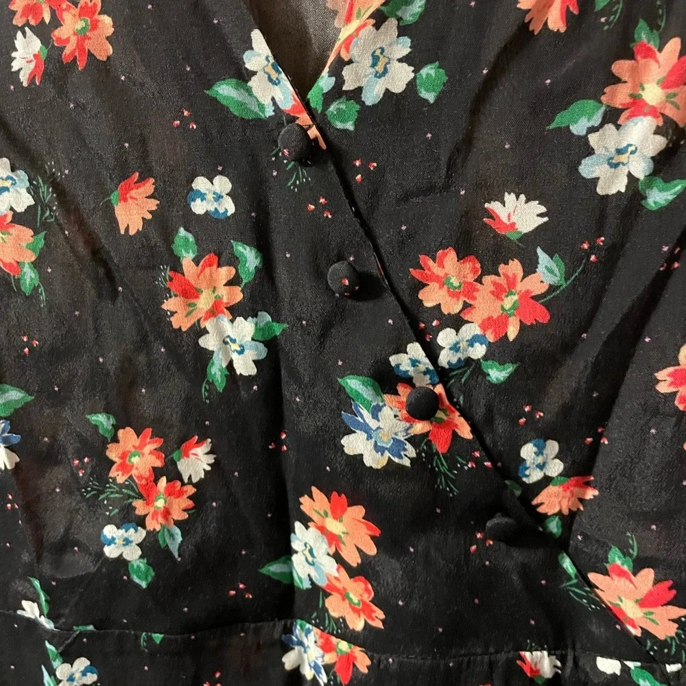 ZARA NAVY BLUE FLORAL ASYMMETRICAL PIFF SLEEVE DRESS - Picture 4 of 5